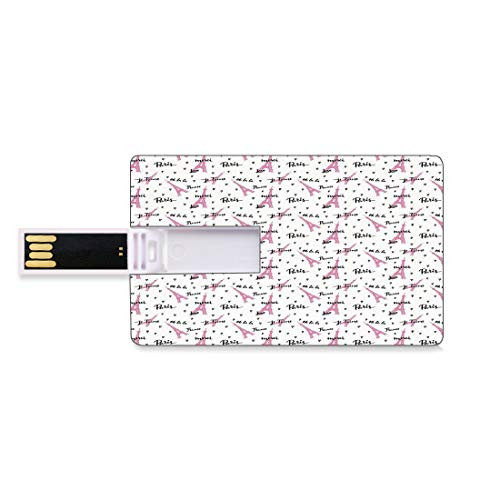 8GB USB Flash Thumb Drives Paris Bank Credit Card Shape Business Key U Disk Memory Stick Storage European Vibes Eiffel Tower with French Quote Je Taime Romance Heart Figures Decorative,Baby Pink Whit