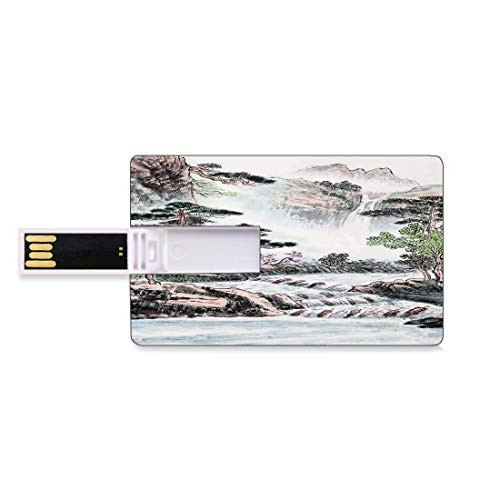 8GB USB Flash Thumb Drives Pencil Drawing Decor Bank Credit Card Shape Business Key U Disk Memory Stick Storage Mountain and River Painting Effect Pine Trees Floral Design Personalized Gift