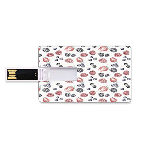 8GB USB Flash Thumb Drives Modern Bank Credit Card Shape Business Key U Disk Memory Stick Storage Cute Fruit Figures Strawberry Blueberry Raspberry Doodle Style Illustration,Red Indigo Black Personal