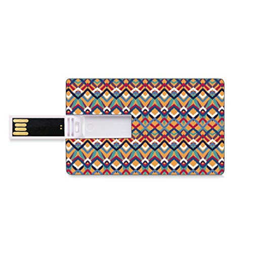 8GB USB Flash Thumb Drives Ikat Bank Credit Card Shape Business Key U Disk Memory Stick Storage Back Strapped Native Ceremonial Type Ikat Patterns Group of Irregular Lines Art,Red Blue Orange Persona