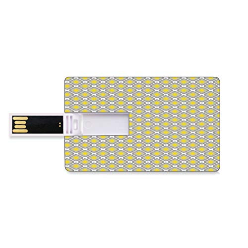 8GB USB Flash Thumb Drives Ikat Bank Credit Card Shape Business Key U Disk Memory Stick Storage Surreal Geometric Pattern with Squares with Vintage Color Palette Illustration Decorative,Grey Yellow W