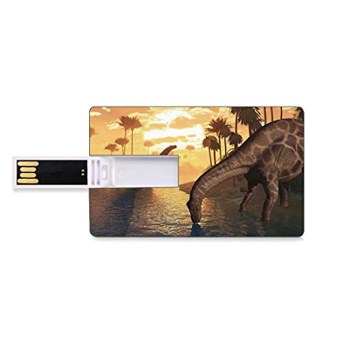 8GB USB Flash Thumb Drives Jurassic Decor Bank Credit Card Shape Business Key U Disk Memory Stick Storage Two Dicraeosaurus Dinosaurs in a Prehistoric Sunrise Landscape Enormous Wild Personalized GIF