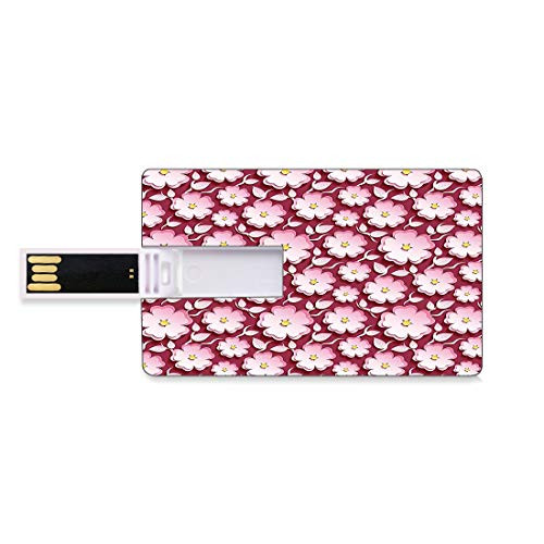 8GB USB Flash Thumb Drives Floral Bank Credit Card Shape Business Key U Disk Memory Stick Storage Macro Flower Petal of Japanese Cherry Blossom Sakura Tree Spring Theme,Red Yellow Blue Personalized G