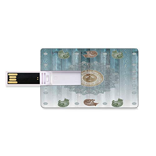 8GB USB Flash Thumb Drives Hippie Bank Credit Card Shape Business Key U Disk Memory Stick Storage Ancient Sun Figure with Cats Spiritual Sacred Belief Totem Boho Display Print,Dark Grey Personalized