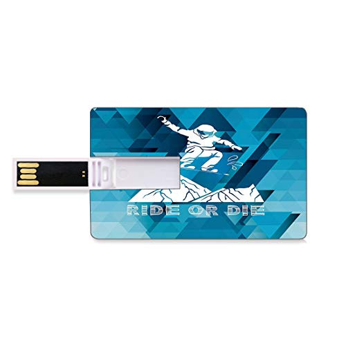 8GB USB Flash Thumb Drives Adventure Bank Credit Card Shape Business Key U Disk Memory Stick Storage Ride Or Die Sketch Letters Abstract Fractal Backdrop with Snowboarding Man,Multicolor Personalized