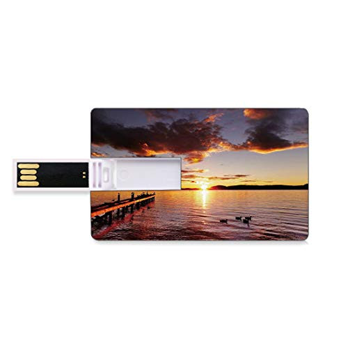 8GB USB Flash Thumb Drives Coastal Bank Credit Card Shape Business Key U Disk Memory Stick Storage Lake Rotorua Dramatic Sunrise North Island New Zealand Morning Scenic Scenery,Yellow Red Black Perso