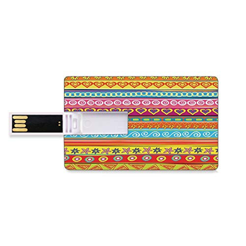 8GB USB Flash Thumb Drives Colorful Bank Credit Card Shape Business Key U Disk Memory Stick Storage Horizontal Striped Pattern with Heart Figures Circles Spirals and Flowers Funk Artprint,Multi Perso