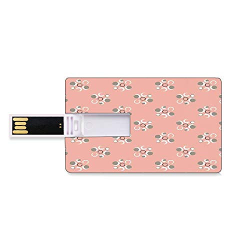 8GB USB Flash Thumb Drives Coral Bank Credit Card Shape Business Key U Disk Memory Stick Storage Retro Brushstroke Circle Flowers with Several Fragrant Separate Rounds Art Paint,Coral Grey Personaliz