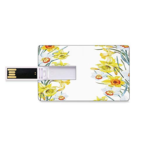 8GB USB Flash Thumb Drives Daffodil Bank Credit Card Shape Business Key U Disk Memory Stick Storage Spring Flowers Composition for Blossoming Results Natural Print,Yellow White Red Personalized Gift