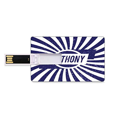 8GB USB Flash Thumb Drives Anthony Bank Credit Card Shape Business Key U Disk Memory Stick Storage Ancient Masculine Given Name with Weathered Appearance on Retro Stripes,Navy Blue and White Personal