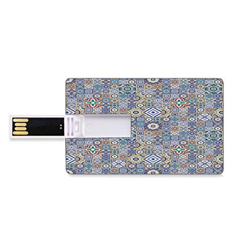 8GB USB Flash Thumb Drives Moroccan Bank Credit Card Shape Business Key U Disk Memory Stick Storage Grid Style Squares Ornamental Geometric Elements Oriental Culture Illustration,Multicolor Personali