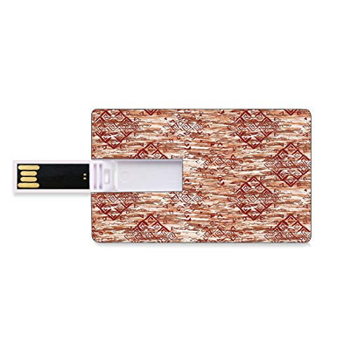 8GB USB Flash Thumb Drives Native American Bank Credit Card Shape Business Key U Disk Memory Stick Storage Tribal Aztec Folk Triangle Figures on Grunge Watercolor Background Decorative,Ruby Salmon Pe