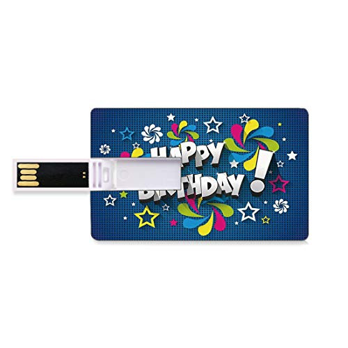8GB USB Flash Thumb Drives Birthday Decorations Bank Credit Card Shape Business Key U Disk Memory Stick Storage Blue Background with Stars Swirled Floral Figures Fun Graphic Design,Multicolor Persona