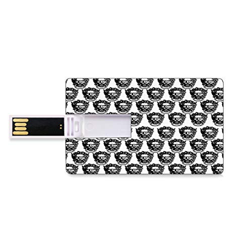8GB USB Flash Thumb Drives Black and White Bank Credit Card Shape Business Key U Disk Memory Stick Storage Monochrome Medieval Knocker Old Antique Figure Head Cartouche Gothic Theme,Black White Perso