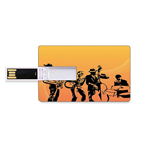 8GB USB Flash Thumb Drives Jazz Music Silhouette of Jazz Quartet Performing on Stage Acoustic Passion Old Style Art Bank Credit Card Shape Business Key U Disk Memory Stick Storage Multi Personalized