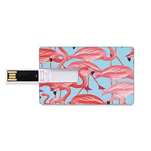 8GB USB Flash Thumb Drives Flamingo Bank Credit Card Shape Business Key U Disk Memory Stick Storage Tropical Birds Pattern Flamingos Colorful Exotic Animal Nature Artwork,Coral and Light Blue Persona