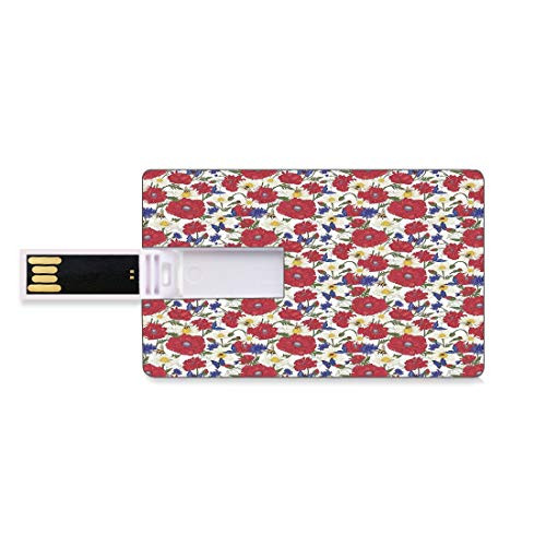 8GB USB Flash Thumb Drives Floral Bank Credit Card Shape Business Key U Disk Memory Stick Storage Blooming Red Poppies Chamomile Ladybird and Daisies Bumblebee Bees and Butterflies Decorative,Multico