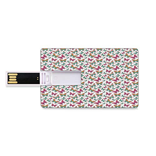 8GB USB Flash Thumb Drives Butterfly Bank Credit Card Shape Business Key U Disk Memory Stick Storage Artistic Illustration of Butterflies with Colorful Abstract Wings and Green Dots,Multi Personalize