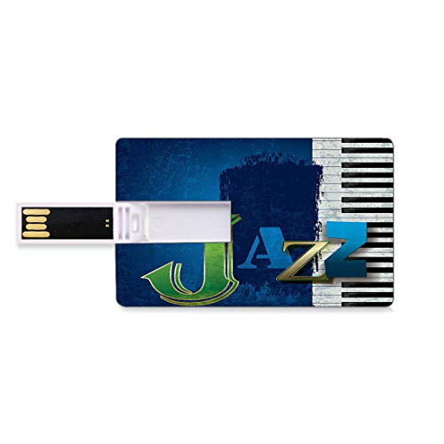 8GB USB Flash Thumb Drives Jazz Music Set Bank Credit Card Shape Business Key U Disk Memory Stick Storage Abstract Cracked Jazz Music Background with Piano Keys Music Theme ation,Multicolor Personali