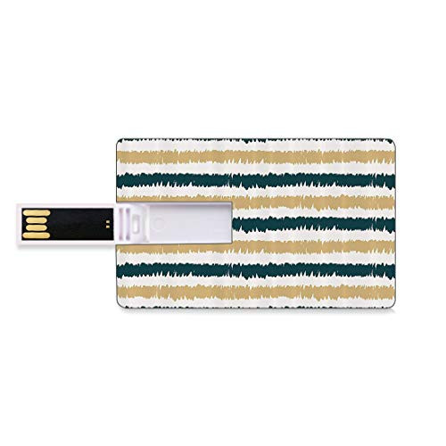 8GB USB Flash Thumb Drives Striped Bank Credit Card Shape Business Key U Disk Memory Stick Storage Petrol Blue and Beige Paintbrush Strokes Design Lines Hand Drawn Art Personalized Gift