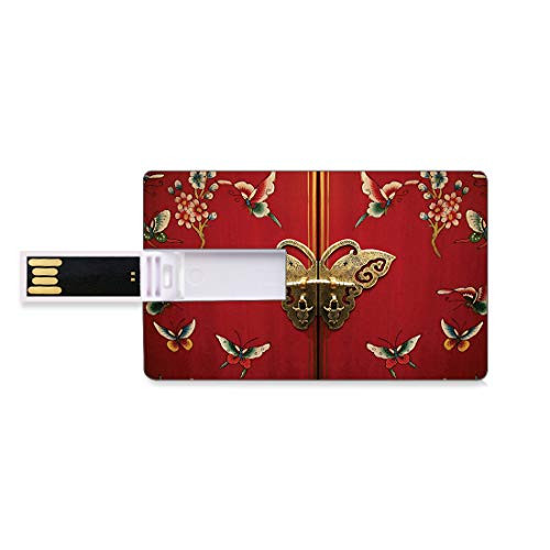 8GB USB Flash Thumb Drives Creative Bank Credit Card Shape Business Key U Disk Memory Stick Storage Bright Butterfly Door on Chinese Style Floral Design Art Print,Multicolor Personalized Gift