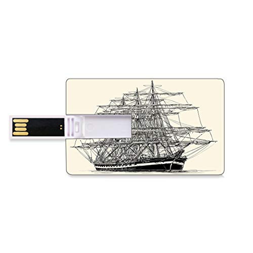 8GB USB Flash Thumb Drives Pirate Ship Bank Credit Card Shape Business Key U Disk Memory Stick Storage Sailing Boat Detailed Illustration Nautical Maritime Theme Vintage Style Art,Cream Black Persona