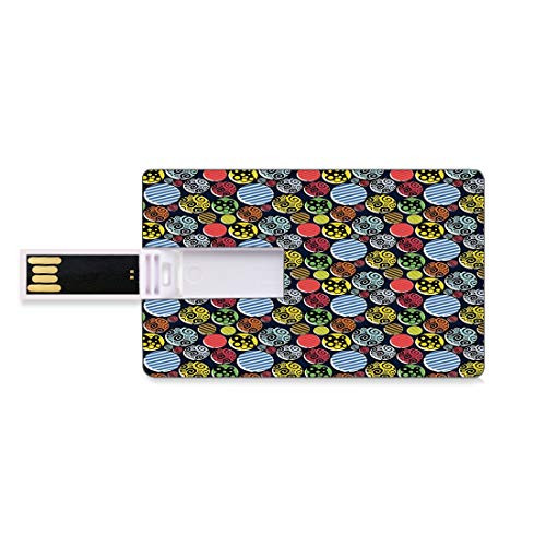 8GB USB Flash Thumb Drives Geometric Bank Credit Card Shape Business Key U Disk Memory Stick Storage Abstract Artistic Funky Shapes Spirals Circles Stripes Colorful Retro Fun Pattern Decorative,Multi