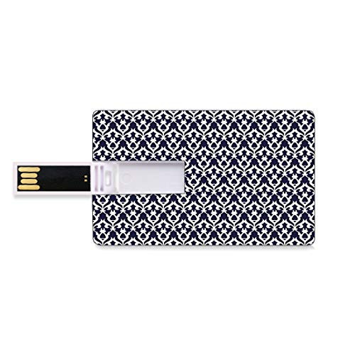 8GB USB Flash Thumb Drives Geometric Bank Credit Card Shape Business Key U Disk Memory Stick Storage Abstract Style Floral Arrangement with Flower Buds Leaves Contrasting Colors Decorative,Dark Blue