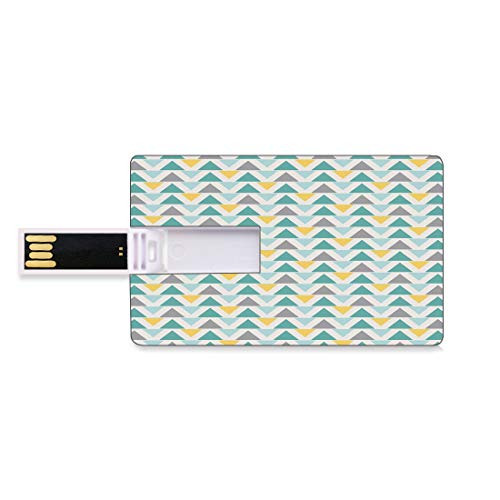 8GB USB Flash Thumb Drives Geometric Bank Credit Card Shape Business Key U Disk Memory Stick Storage Chevron Lines with Triangle Pattern Zigzag Retro Inspirations Abstract Decorative,Seafoam Yellow G