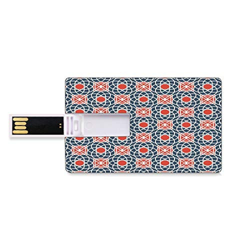8GB USB Flash Thumb Drives Geometric Bank Credit Card Shape Business Key U Disk Memory Stick Storage Floral Intricate Lines and Squares Abstract Image Middle Eastern Decorative,Cadet Blue Vermilion W