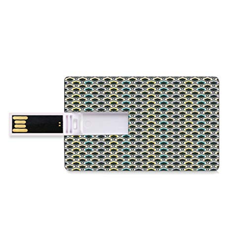 8GB USB Flash Thumb Drives Geometric Bank Credit Card Shape Business Key U Disk Memory Stick Storage Overlapping Hexagonal Shapes with Retro Colored Chevron Elements Tile,Black Sky Blue Yellow Person
