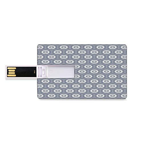 8GB USB Flash Thumb Drives Geometric Bank Credit Card Shape Business Key U Disk Memory Stick Storage Pale Toned Hexagon Shapes with Floral Elements Japanese Culture Inspired Pattern Decorative,Grey W