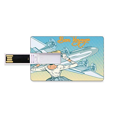 8GB USB Flash Thumb Drives Going Away Party Decorations Bank Credit Card Shape Business Key U Disk Memory Stick Storage Retro Lady Escorts Aircraft Pop Art Style Travel Comic,Light Blue Yellow Person
