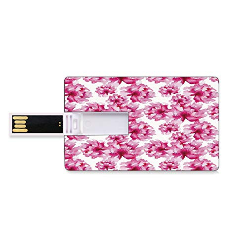 8GB USB Flash Thumb Drives Watercolor Bank Credit Card Shape Business Key U Disk Memory Stick Storage Abstract Floral Arrangement Peonies Pattern Botany Themed and Nature Inspired,Pink Magenta Person