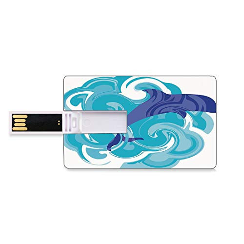 8GB USB Flash Thumb Drives Dolphin Bank Credit Card Shape Business Key U Disk Memory Stick Storage Abstract Representation of Waves Aqua Life Soft Color Image Nature Scenes,Violet Blue Sky Blue Perso