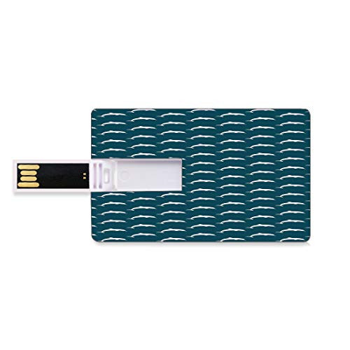 8GB USB Flash Thumb Drives Dolphin Bank Credit Card Shape Business Key U Disk Memory Stick Storage Aquatic Animals Marine Life Inspirations Intelligent Ocean Creatures Pattern,Petrol Blue White Perso