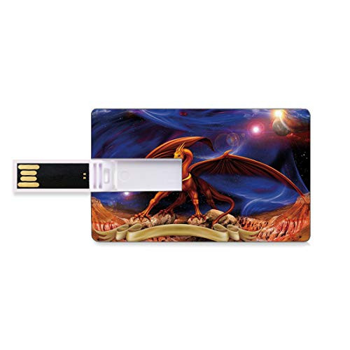 8GB USB Flash Thumb Drives Dragon Bank Credit Card Shape Business Key U Disk Memory Stick Storage Fantasy Scene with Dragon Knight Against Cosmos Galaxy Planetary Space Background Decorative,Blue CIN