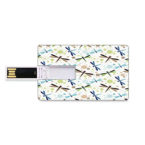 8GB USB Flash Thumb Drives Dragonfly Bank Credit Card Shape Business Key U Disk Memory Stick Storage Colorful Toned Flying Dragonflies Pattern with Bubbles and Circular Shapes Print Decorative,Multic