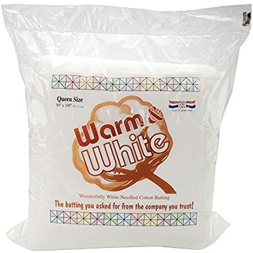 Warm Company Batting Warm & White Cotton Batting (90in x 108in) Queen Size, White