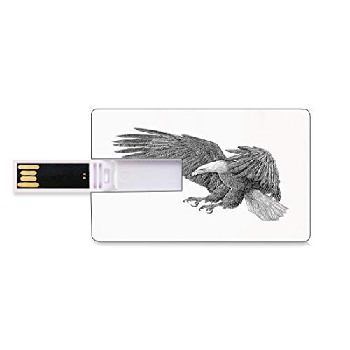 8GB USB Flash Thumb Drives Eagle Bank Credit Card Shape Business Key U Disk Memory Stick Storage Black and White Pencil Drawing Style Eagle with Detailed Features Wild Nature,Black Grey White Persona