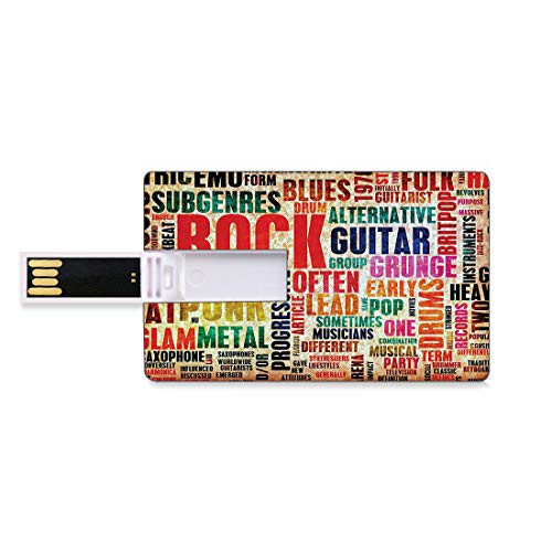 8GB USB Flash Thumb Drives Music Bank Credit Card Shape Business Key U Disk Memory Stick Storage Retro Rock and Roll Symbol Lettering in Grunge Distressed Colors Back Then Sound Music Theme,Multicolo