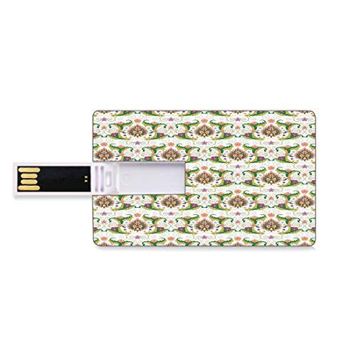 8GB USB Flash Thumb Drives Floral Bank Credit Card Shape Business Key U Disk Memory Stick Storage Colorful Persian Style Ornament Antique Palmette Flower Petals Pattern Design Illustration Decorative