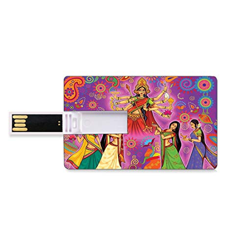 8GB USB Flash Thumb Drives Bengal Bank Credit Card Shape Business Key U Disk Memory Stick Storage Asian Woman in Colorful Dress Cartoon Style Figures on Paisley and Flower Backdrop,Multicolor Persona