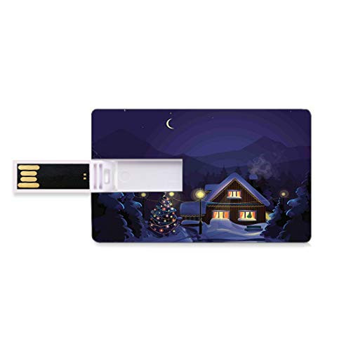 8GB USB Flash Thumb Drives Christmas Bank Credit Card Shape Business Key U Disk Memory Stick Storage Winter Scenery with Designed and Tree at Night Family Themed Concept Art,Orange Blue Personalized