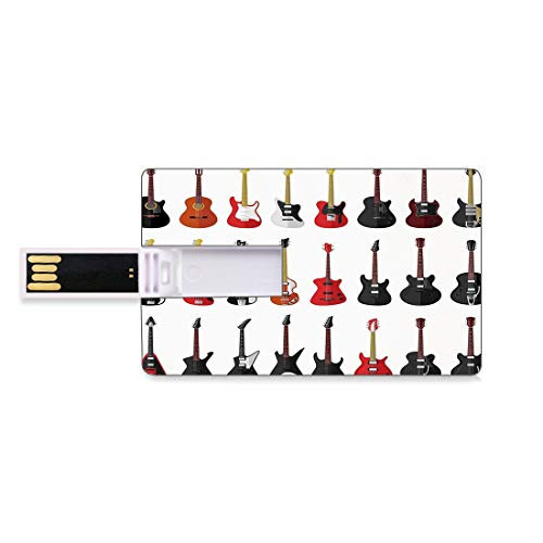 8GB USB Flash Thumb Drives Guitar Bank Credit Card Shape Business Key U Disk Memory Stick Storage Musical Instruments Set Pattern with Various Acoustic Bass Making Music Decorative,Vermilion Black Wh