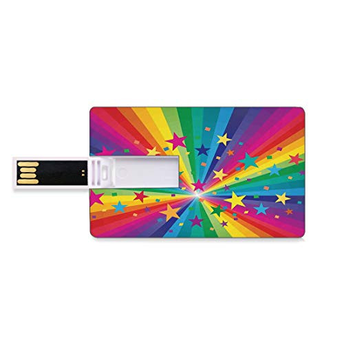 8GB USB Flash Thumb Drives Abstract Bank Credit Card Shape Business Key U Disk Memory Stick Storage Abstract Rainbow and Stars Confetti Rays Striped Celebrating Happy Times Personalized Gift