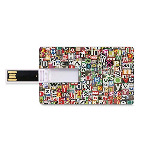 8GB USB Flash Thumb Drives Abstract Bank Credit Card Shape Business Key U Disk Memory Stick Storage Collage Made of Newspaper Clippings Alphabets Cuttings Diversity Letter Decorative Personalized GIF