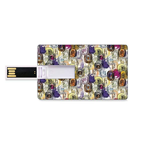 8GB USB Flash Thumb Drives Abstract Bank Credit Card Shape Business Key U Disk Memory Stick Storage Oval Trippy Grunge Murky Geometric Sketch Lines Linked Round Figures Artful Print Decorative,Multic