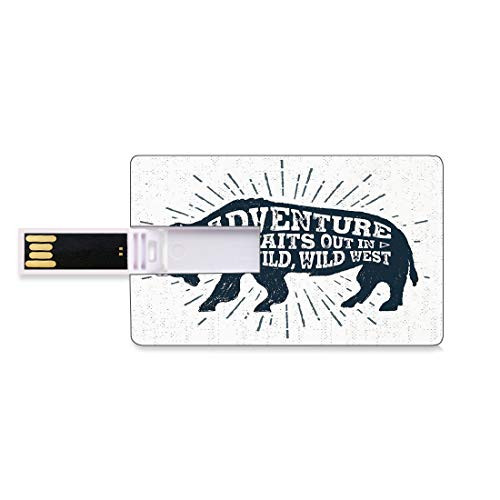 8GB USB Flash Thumb Drives Adventure Bank Credit Card Shape Business Key U Disk Memory Stick Storage Hand Drawn Tribal Art Design with Buffalo Figure and Inspirational Phrase,Dark Blue White Personal