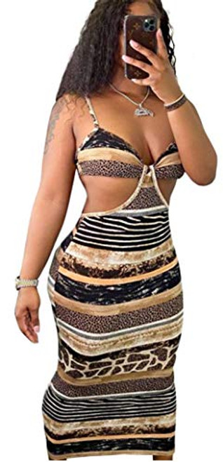 Hotheart Womens Sexy Wrapped Chest Leopard Print Cut Out Dress Nightclub Clubwear Dress Yellow Hotheart Womens Sexy Wrapped Chest Leopard Print Cut Out Dress Nightclub Clubwear Dress Yellow